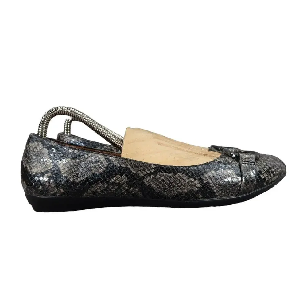 EuroSoft Shoes Womens 8.5 Flats Fashion Ballet Beverly Dark Grey Snake Career